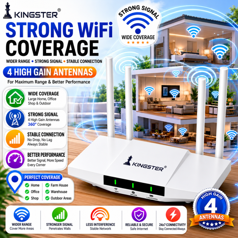 KINGSTER 5G & 4G Mobile Sim Based Wi-Fi Router with Four Antenna