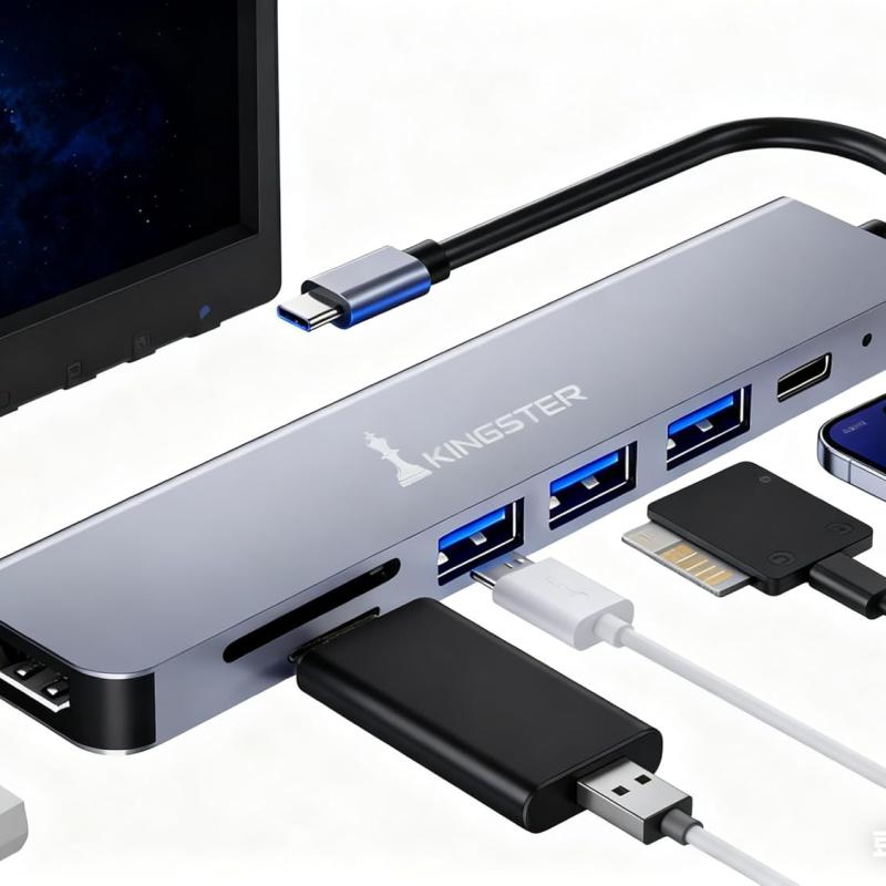 KINGSTER® 7-in-1 Multiport USB-C Workstation Dock (4K HDMI, 100W PD)