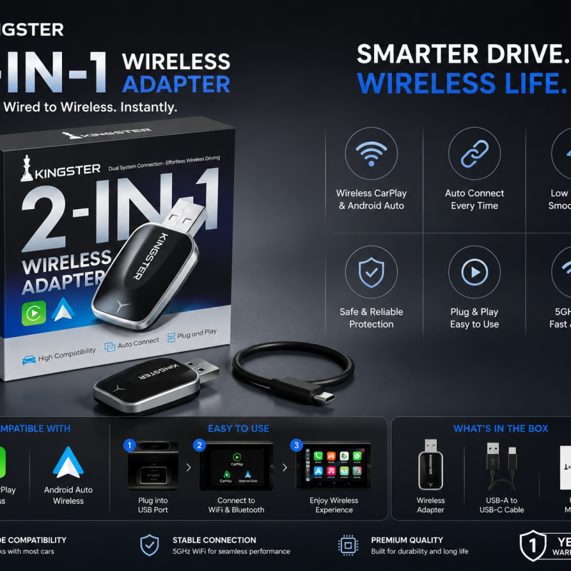 KINGSTER 2-in-1 Wireless CarPlay Adapter & Android Auto Adapter