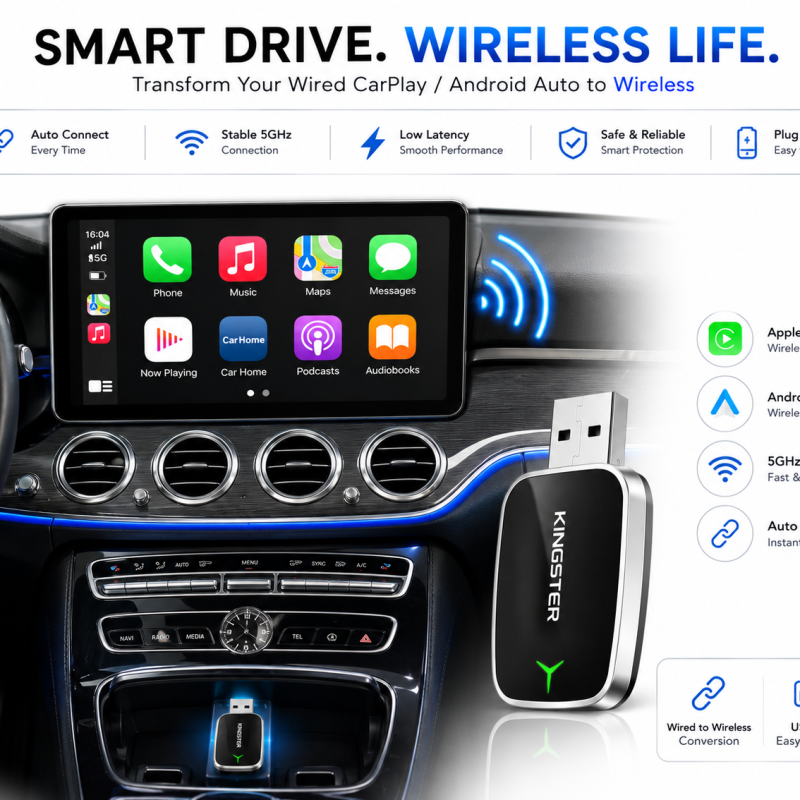 KINGSTER 2-in-1 Wireless CarPlay Adapter & Android Auto Adapter