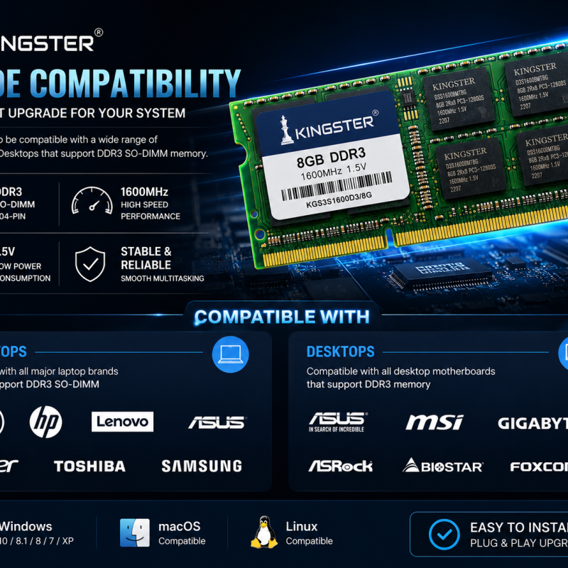 KINGSTER® High-Performance Laptop RAM DDR3 8GB (1600MHz Low-Voltage)