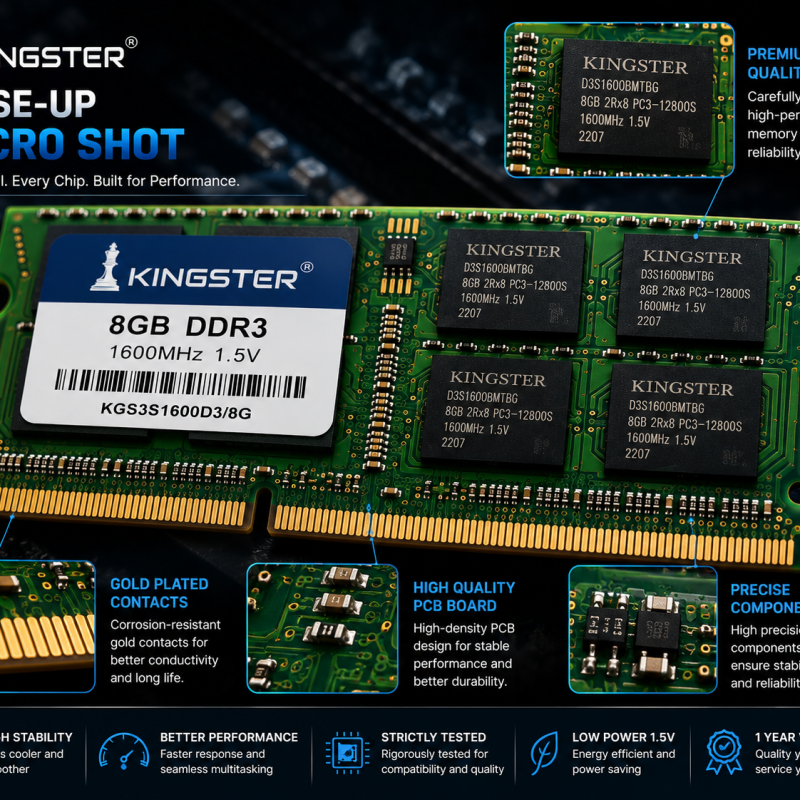 KINGSTER® High-Performance Laptop RAM DDR3 8GB (1600MHz Low-Voltage)