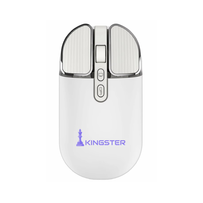 KINGSTER® Glide Pro Silent Dual-Mode Wireless Mouse (BT 5.2 + 2.4GHz) — Glossy White