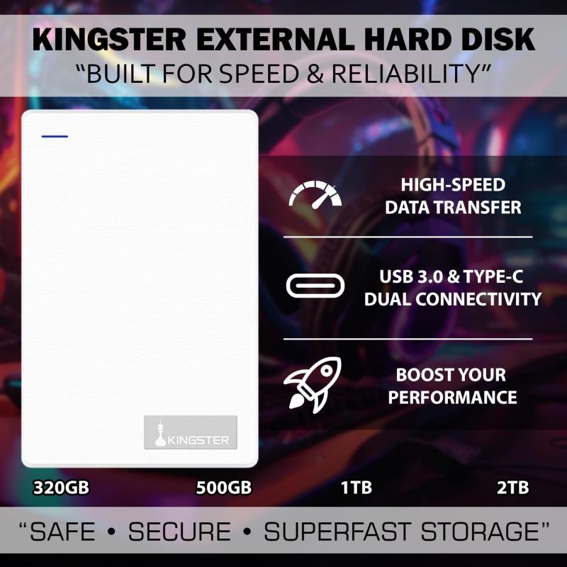 KINGSTER® External Hard Drive – White